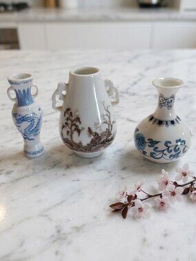 Vintage Collectible 1980 Franklin Porcelain Mini Vases Set of 3 Bud Vase